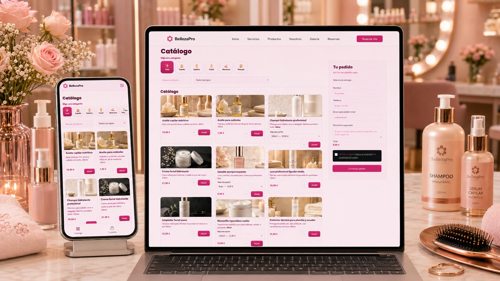 Crear tienda online de peluquería con catálogo de productos de belleza
