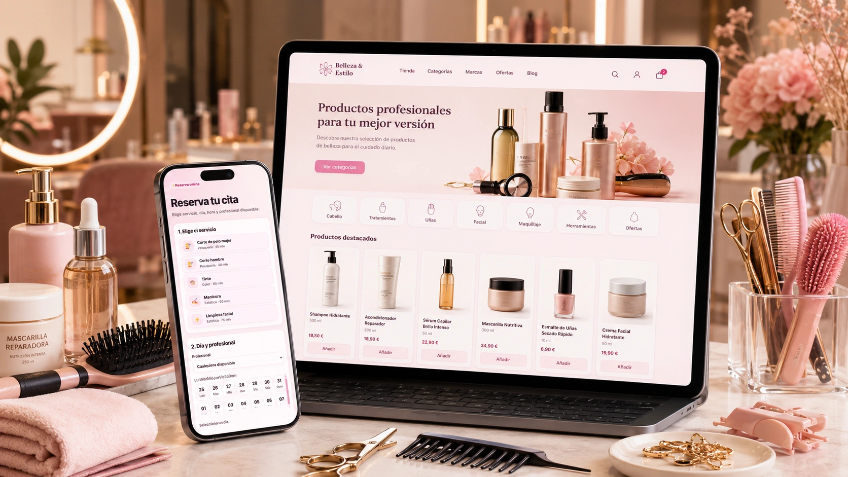 Web con reservas de citas para peluquerías, estética y tienda online